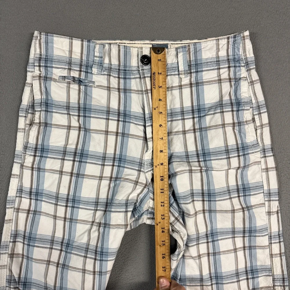 American Eagle Shorts Mens 32 White Blue Plaid Longer Length Cotton Vintage Y2K